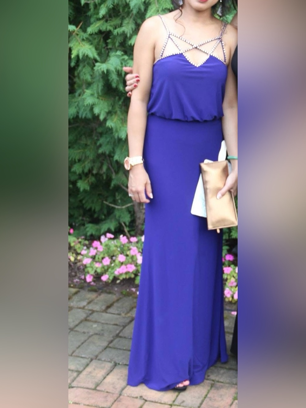 Hailey Logan by Adrianna Papell Juniors rhinestone Beaded strap blue Dress 3/4